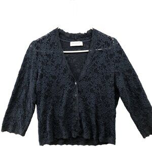 Rosemunde Copenhagen Lace Cardigan Womens L Navy Blue V-neck 3/4 Sleeve